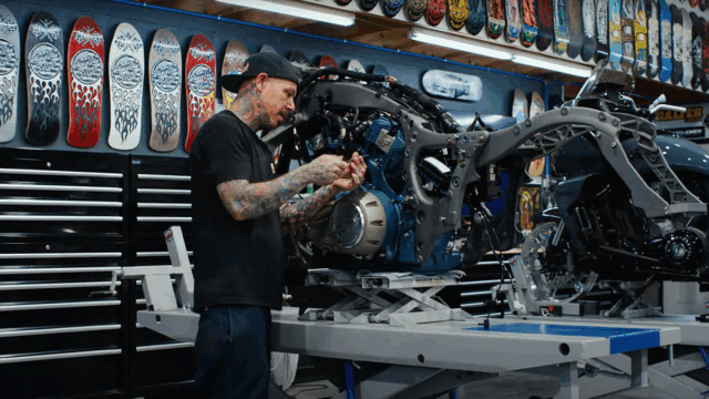 man working on Indian Motorcycle